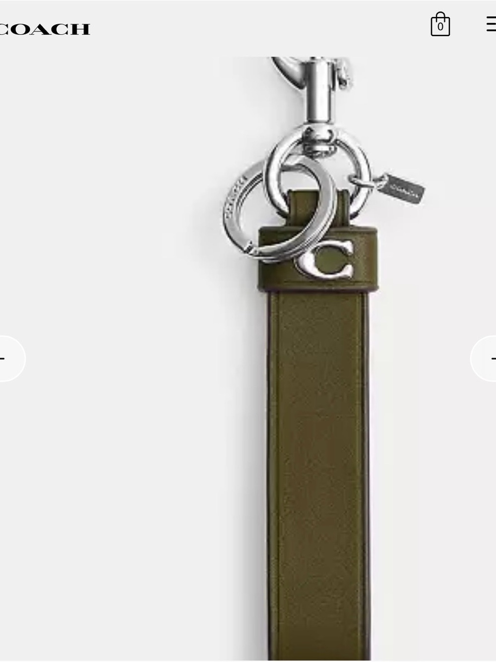 Coach Olive Leather Key Fob Strap with Silver Hardware/keychain